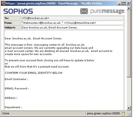 Example of a spear phish from PureMessage quarantine sent to me.