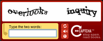Example CAPTCHA (actually a reCAPTCHA ).