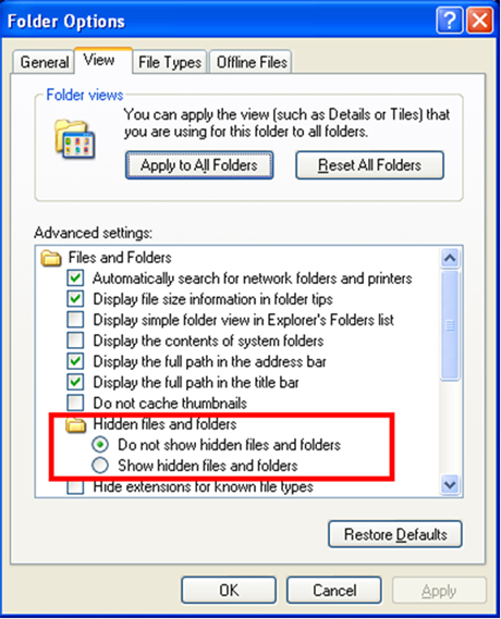 Options to set the hidden attributes of the files and folders.