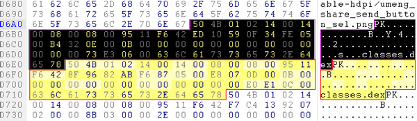 Malicious ‘Master Key’ APK with two classses.dex central directory entries.