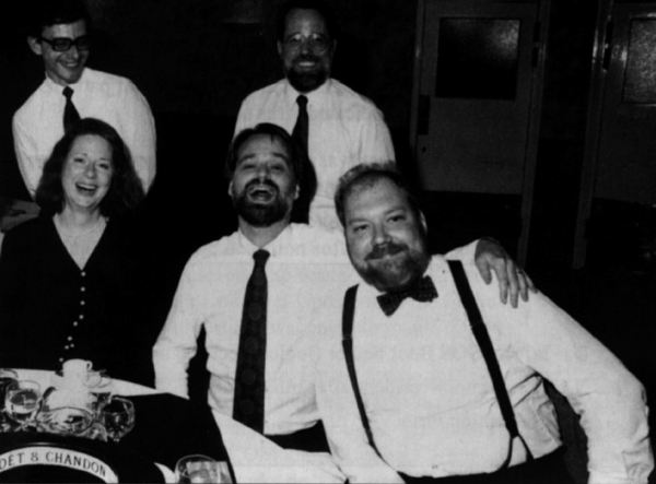 Gala Dinner. (Left to right) Vesselin Bontchev, Helen White, Steve White, John Norstad and Gene Spafford assembled (but executing less quickly than normal).