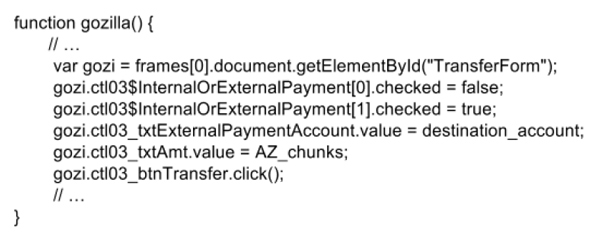 An ATS JavaScript performing wire transfers.